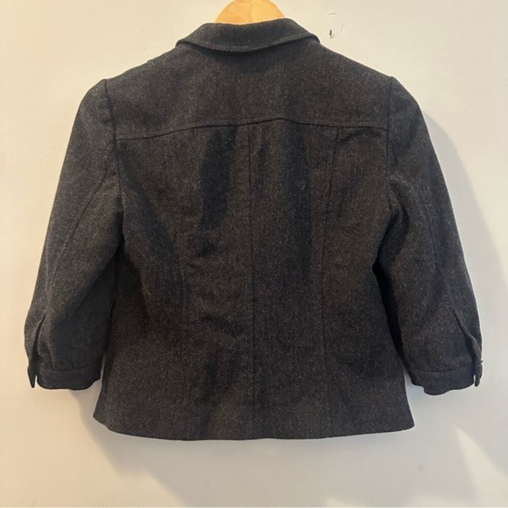 Banana Republic Wool-Blend Cropped Puff-Sleeve Blazer Dark Gray Size 0 - Picture 4 of 9